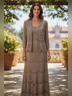 Damianou Elegant Patterned Dress and Jacket Set